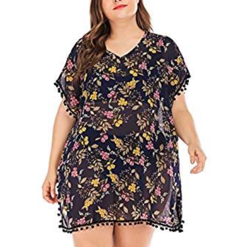 Black floral swim cover up plus size